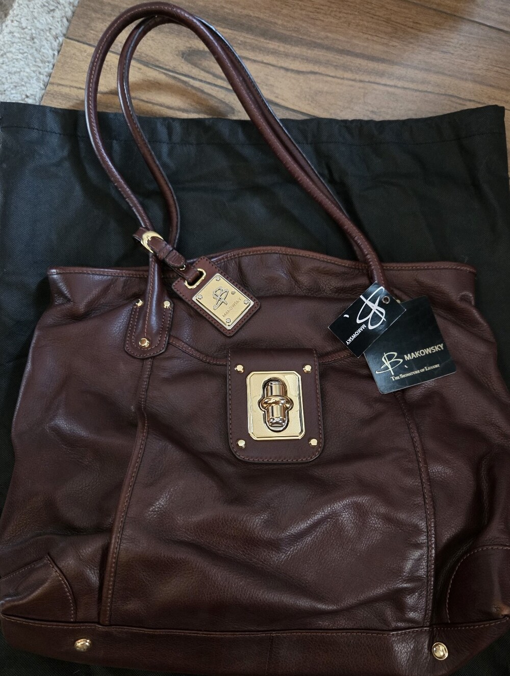 B. Makowsky Burgundy Leather Tote Bag MSRP $298